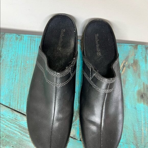 Timberland Black Leather Mules Clogs Size 9.5 - Picture 3 of 12